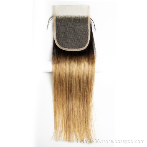 Factory Wholesale Cuticle Aligned T1b/27 Color Brazilian Straight Wave Virgin Hair Bundles With Closure